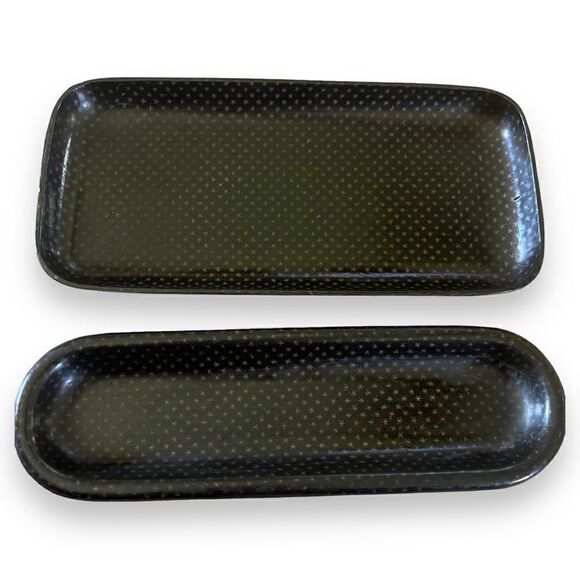 Vintage Wood Plastic Polymer Pen Desk Tray Set Black Gold Starburst Pattern (2) - Picture 7 of 15